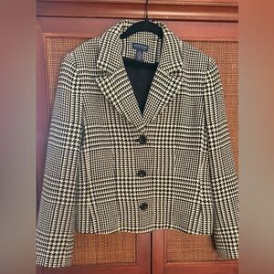 Ann Taylor Women's Black and Cream Houndstooth Blazer